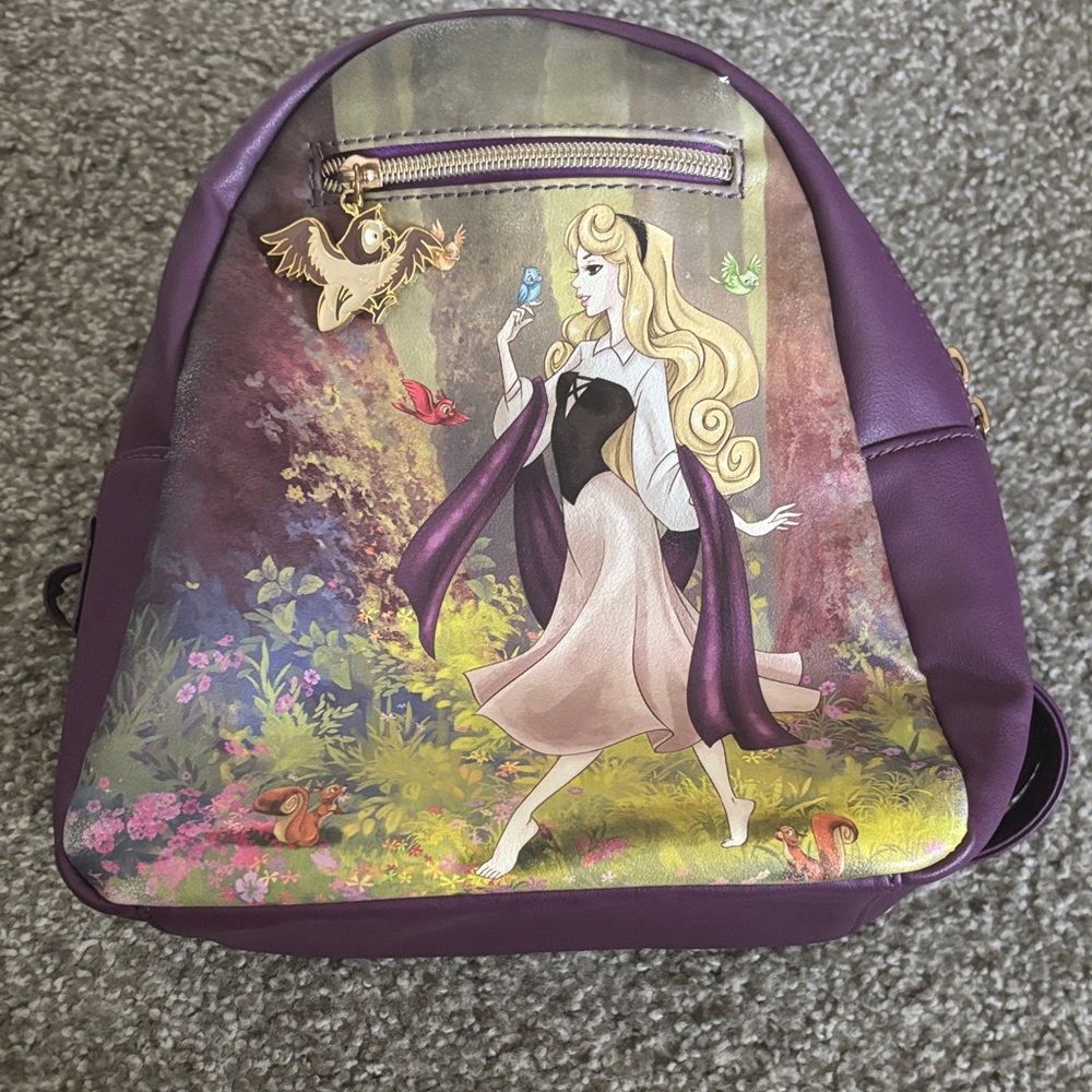 Loungefly Sleeping Beauty Mini Backpack with Owl Charm and Adjustable Straps